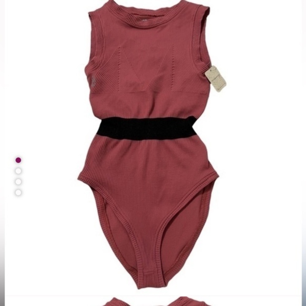 FP Movement by Free People Pink Bodysuit with Black Accents NWT